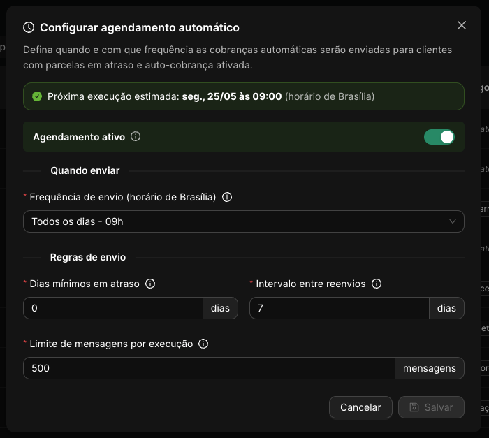Configuração de cobrança automática